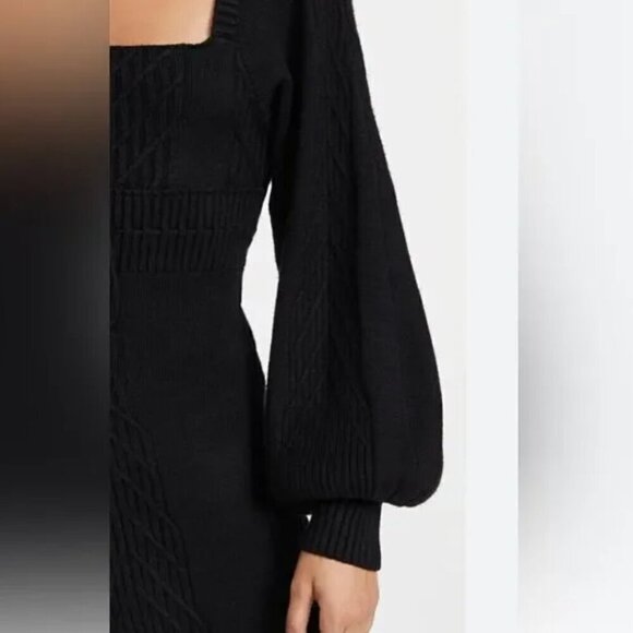 NWT Free People Emmaline Black Balloon Sleeve Knit Sweater Mini Dress Size Large - Picture 5 of 9